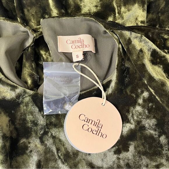 NEW Camila Coelho Gabriel Olive Green Velvet Strappy Maxi Dress Small - Picture 9 of 11